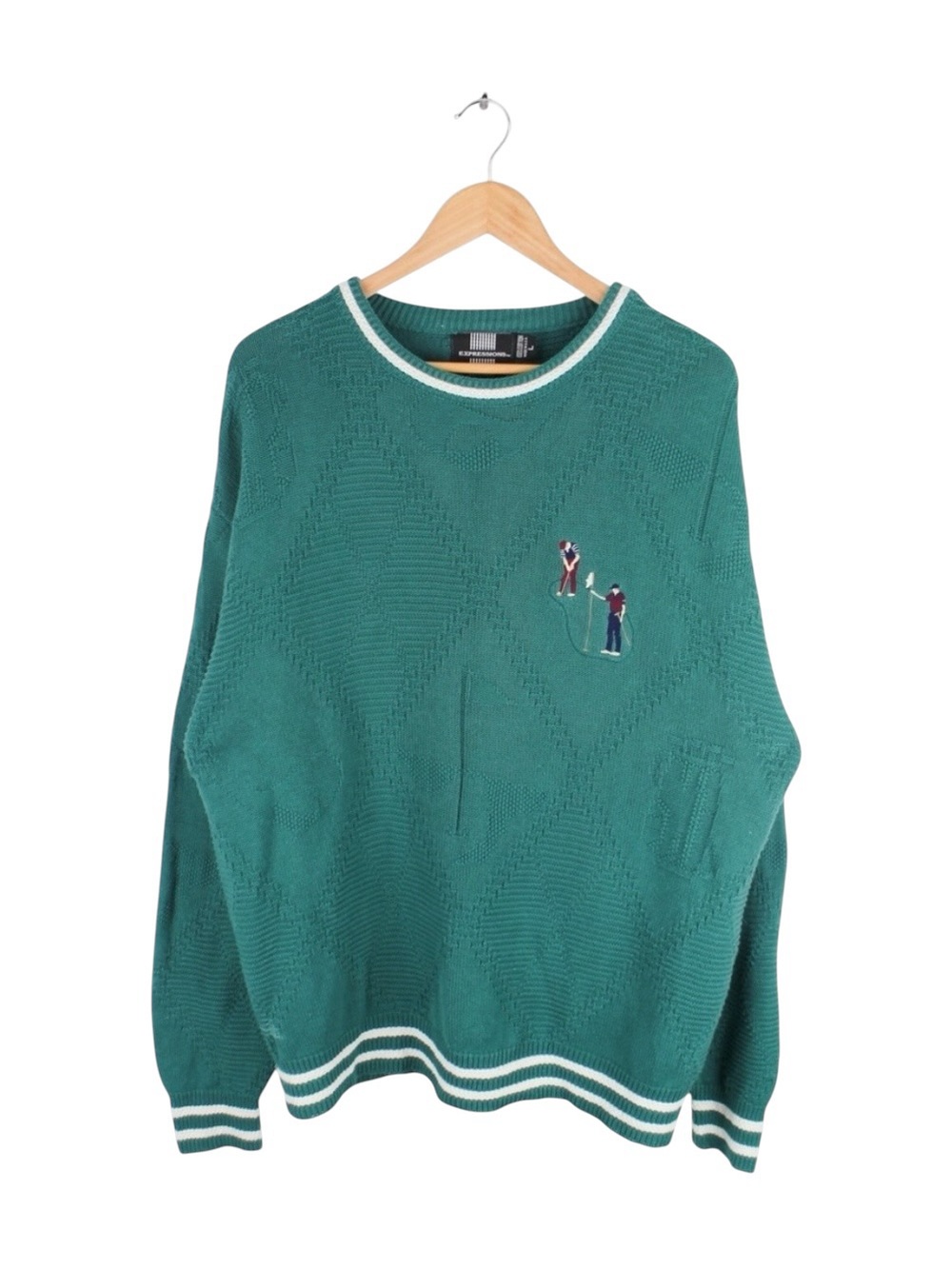Vintage Expressions Golf Knit Sweater Men's Size‎ Large Argyle Embroidered